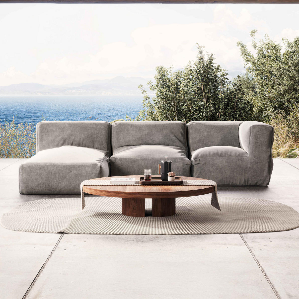 GARTENSOFA 3-tlg., Grau - Grau, Textil (85/65/160cm) - Oviala