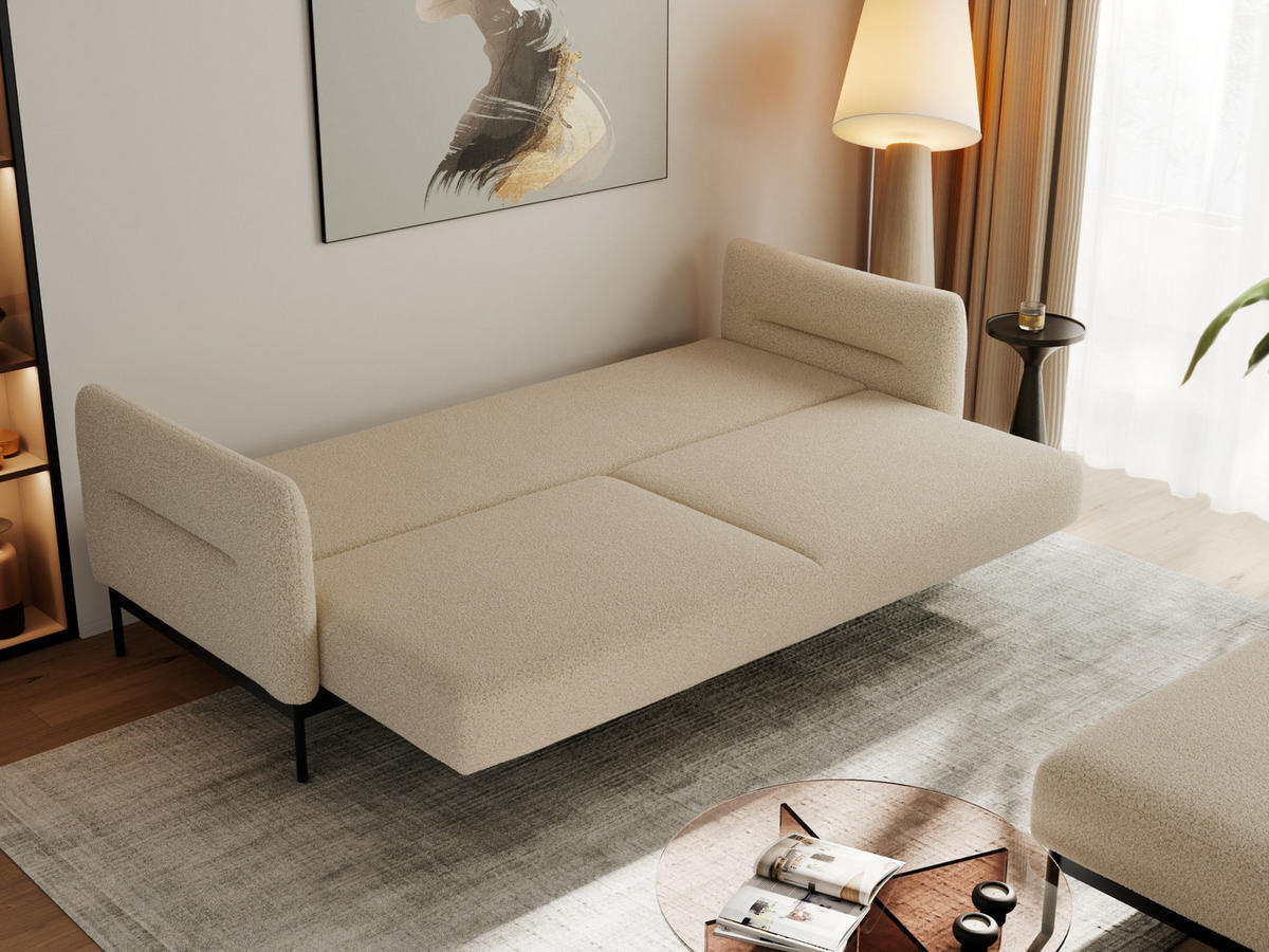 SCHLAFSOFA SALENTO Beige Boucle - Beige/Schwarz, Textil/Metall (221/82/193cm) - MKS