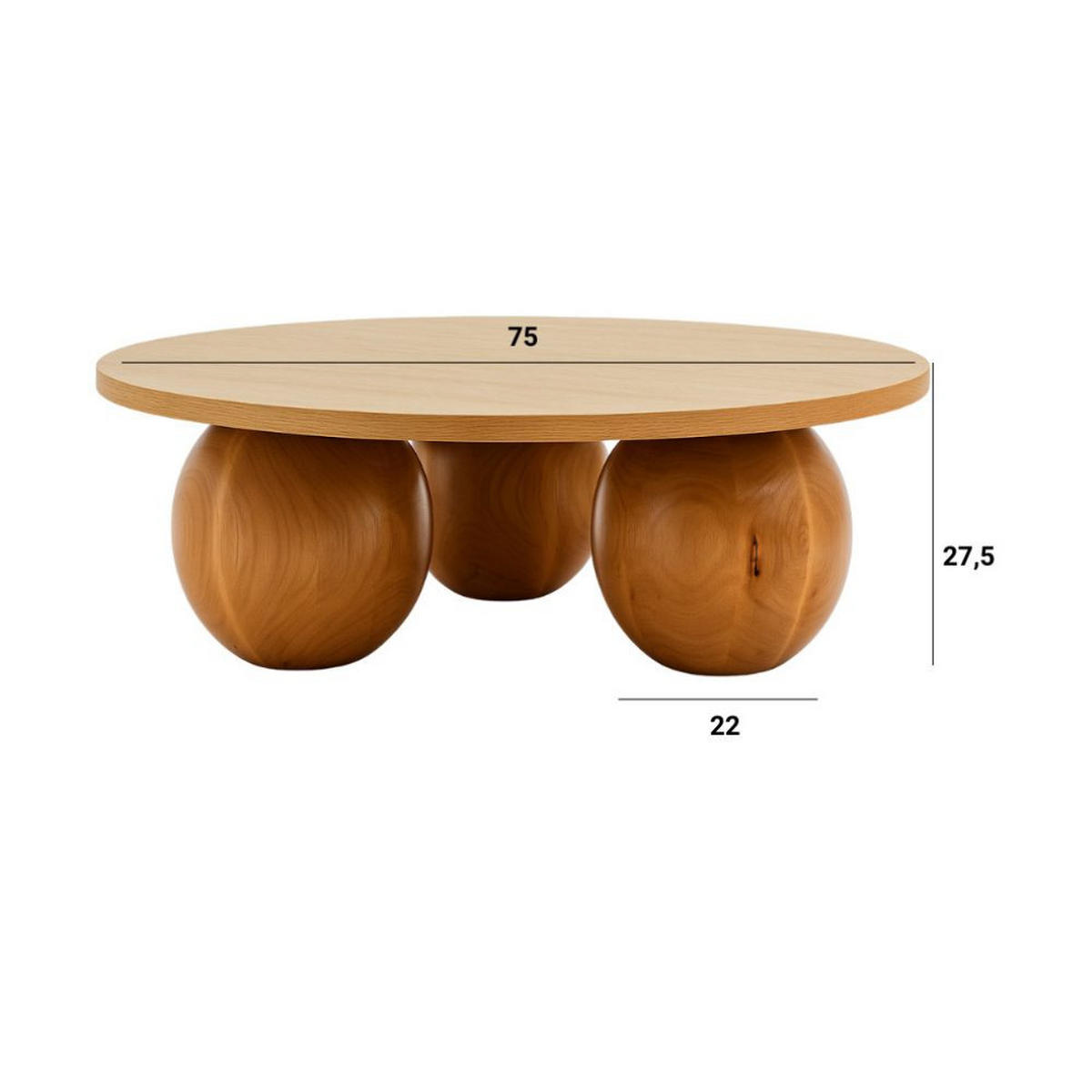 COUCHTISCH BELLY runder 75 cm im modernen Stil (Eiche Lefkas/Schwarz) - Dunkelbraun/Schwarz, Holz (75/75/27cm) - Dekori_Interiors