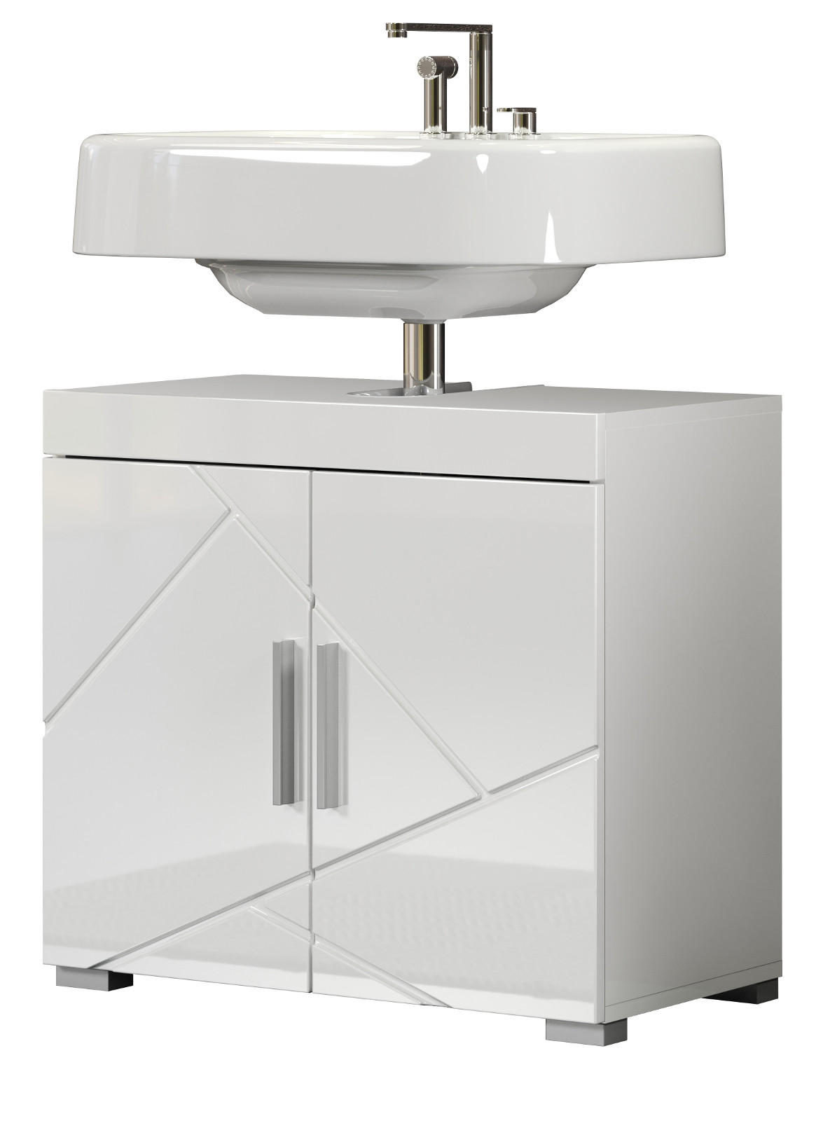 WASCHBECKENUNTERSCHRANK weiß Hochglanz 60 cm, Badschrank 2-türig - Weiß Hochglanz/Alufarben, Holzwerkstoff/Kunststoff (60/56/34cm) - Top.Furn