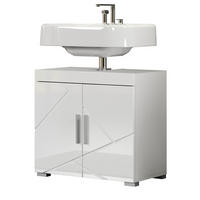WASCHBECKENUNTERSCHRANK weiß Hochglanz 60 cm, Badschrank 2-türig - Weiß Hochglanz/Alufarben, Holzwerkstoff/Kunststoff (60/56/34cm) - Top.Furn