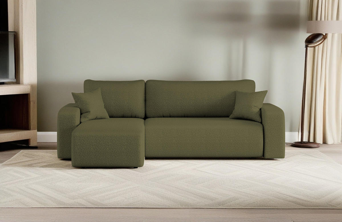 ECKSOFA L-FORM Schlaffunktion Und Bettkasten Eckcouch MILANO L Stoff Quelle Olive Links - Olivgrün, Holz/Textil (142/244cm) - Kaiser Möbel