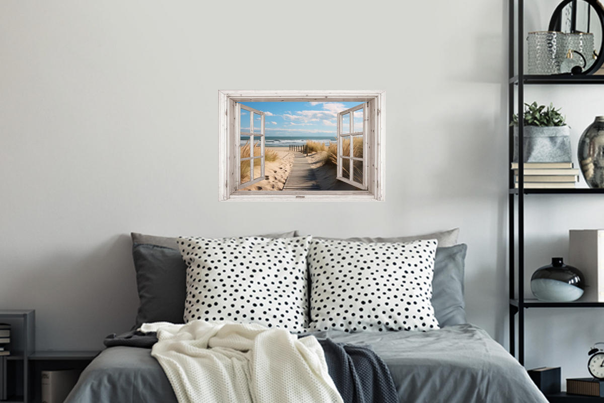 WANDTATTOO Fenster - Meer - Küste - Natur - Ausblick - Strand - Wattenmeer 60x40 cm - Beige, Kunststoff (60/40/0.1cm) - MuchoWow