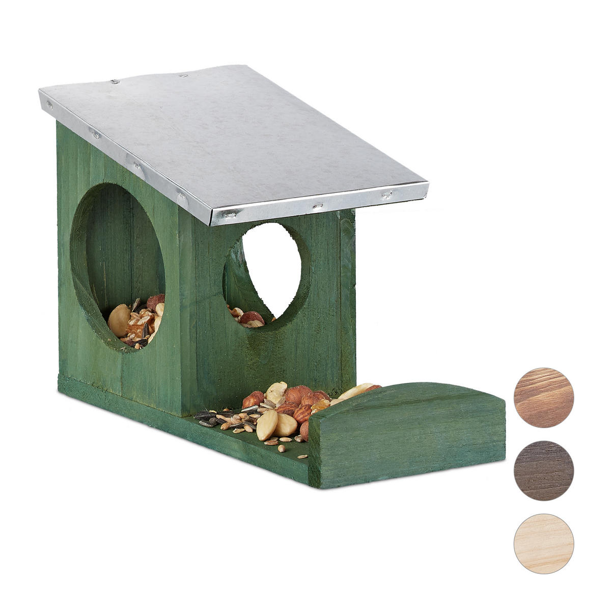EICHHÖRNCHEN Futterhaus - Dunkelgrün, Holz/Metall (12/18/25cm) - Relaxdays