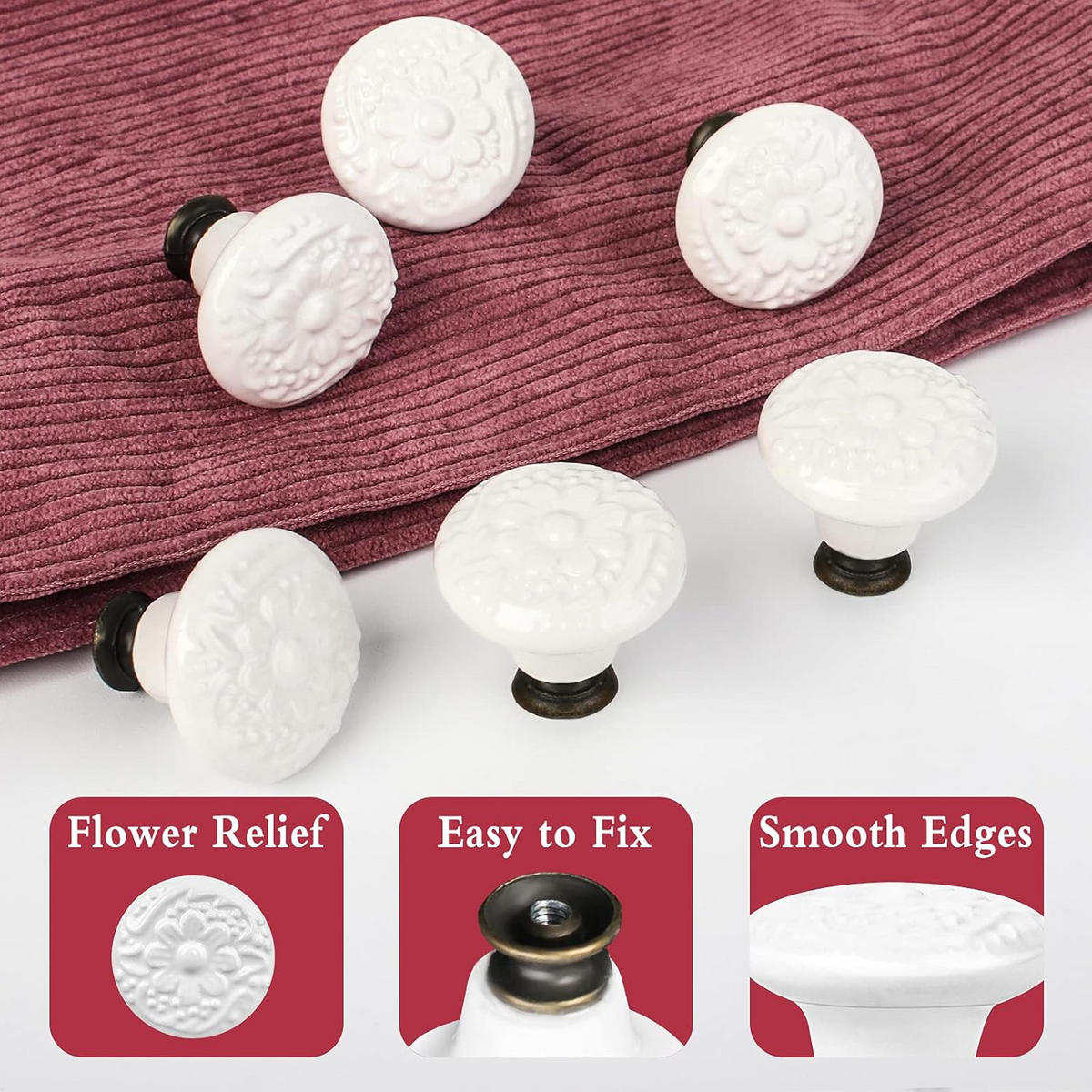 SCHRANKKNOPF Keramik 12er-Set 34 mm - Weiß, Keramik (3.4/3/3.4cm)