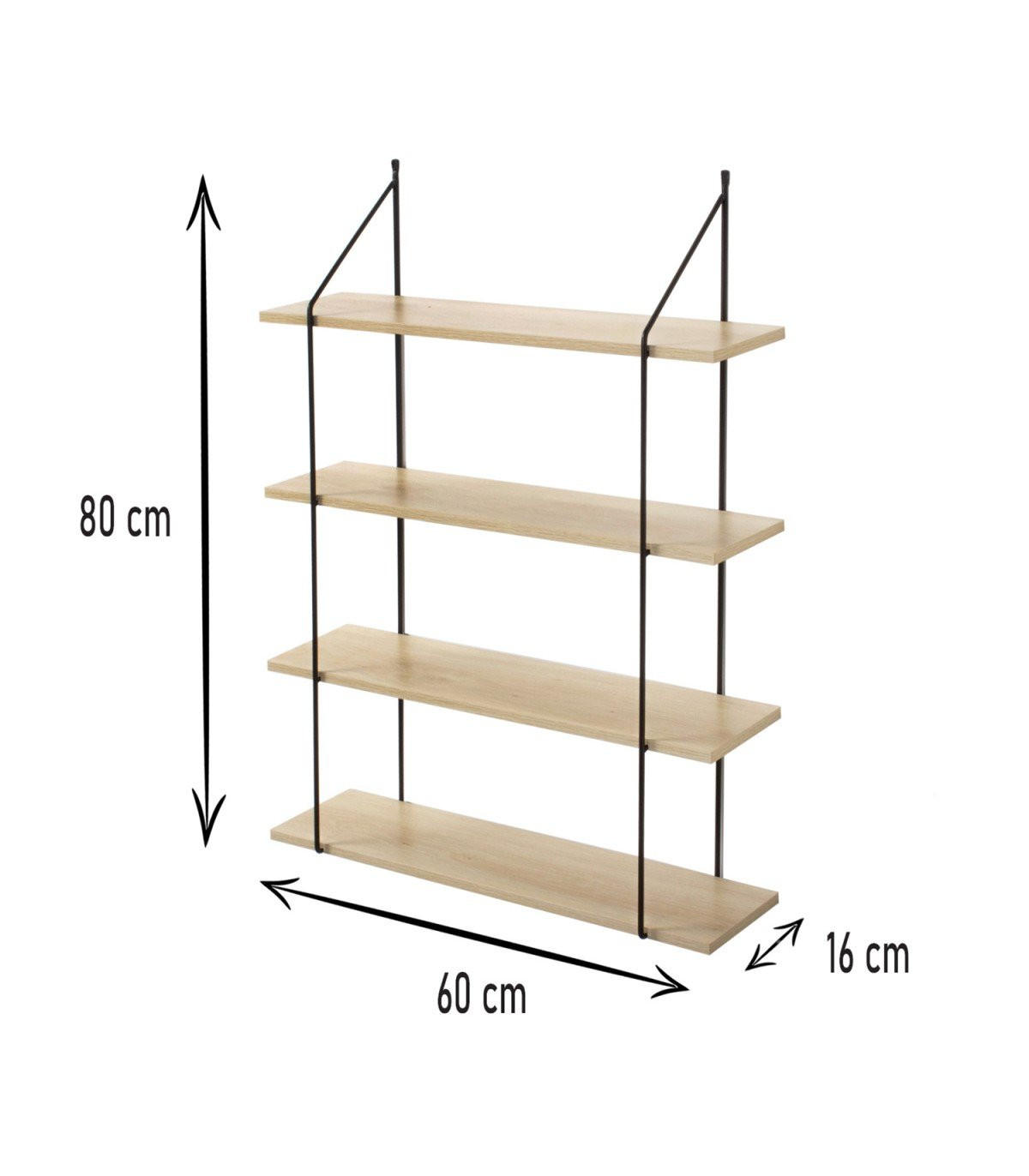 WANDREGAL mit 4 Regalebenen im Holzdekor L60 cm - Eichefarben, Holzwerkstoff (16/80/60cm) - Calicosy
