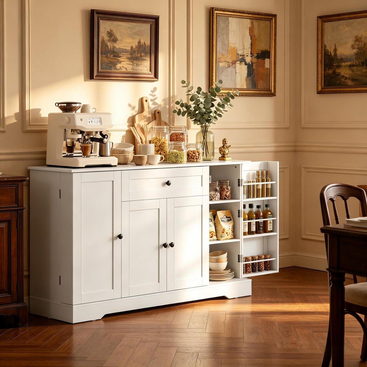 SIDEBOARD DE-38831 140/40/80 cm Schublade und 4 Türen Weiß - Weiß, Holzwerkstoff (140/80/40cm) - ComfortXL