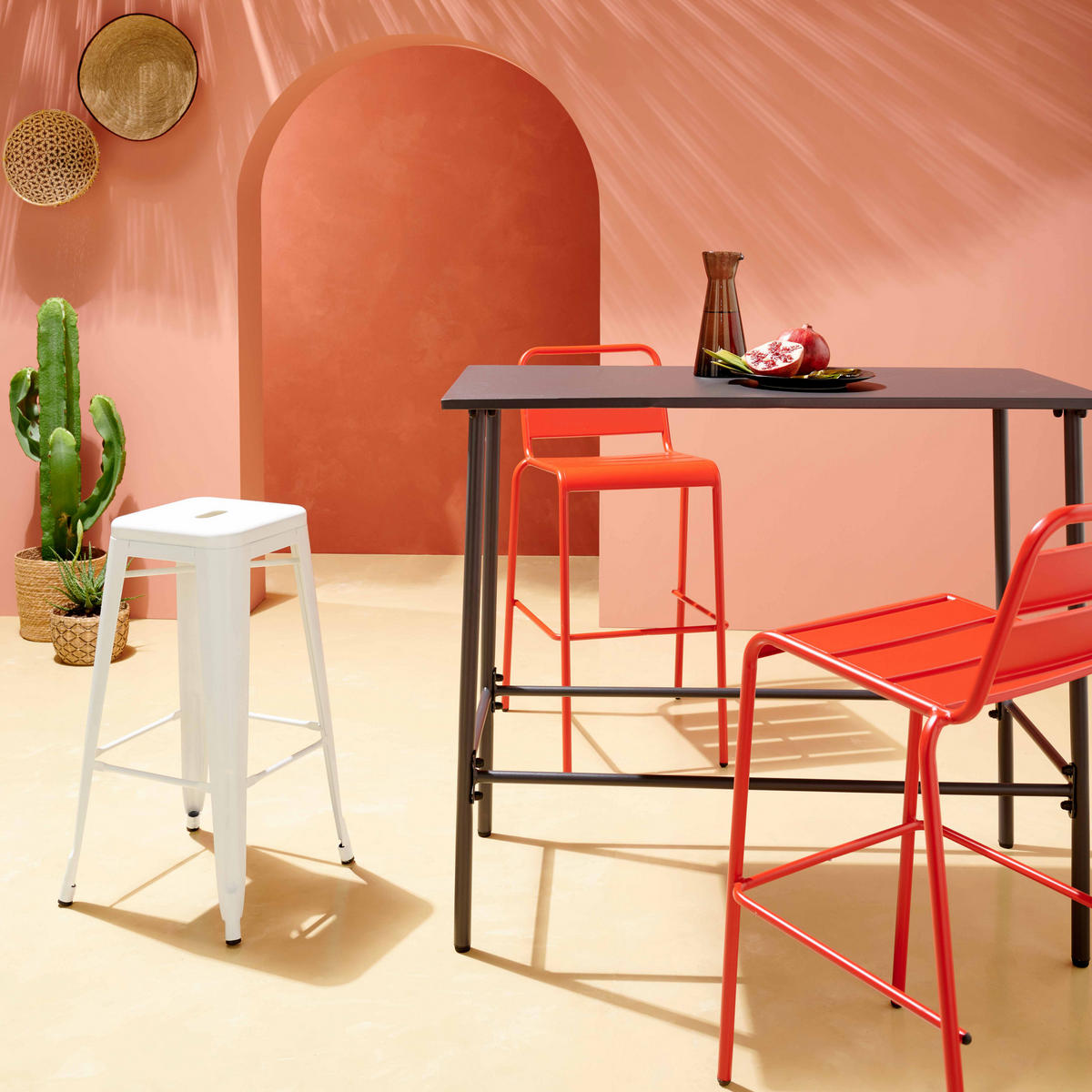 BARHOCKER, Rot - Rot, Metall (49/101/58cm) - Oviala