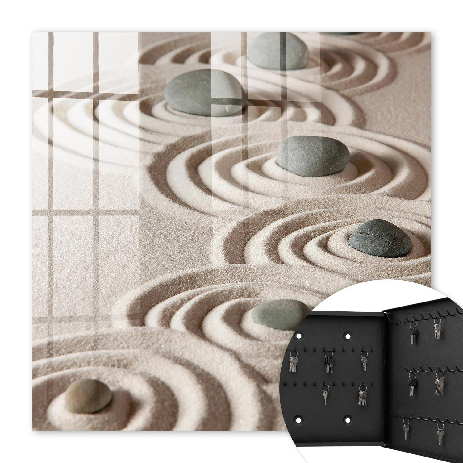 SCHLÜSSELBOX Schwarz 30x30 cm- Türöffnung nach rechts - Zen-Frieden - Beige, Metall (30/30/5cm) - TULUP