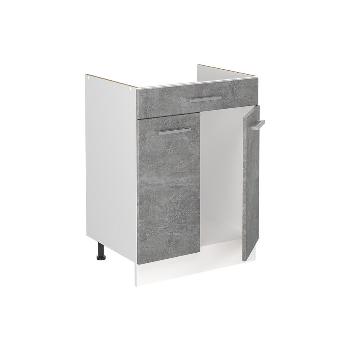 SPÜLENUNTERSCHRANK R-Line, Beton/Weiß, 60 cm Arbeitsplatte Goldkraft Eiche - Weiß/Grau, Holzwerkstoff (60/81.6/60cm) - Vicco