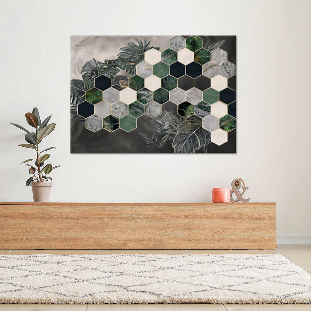 WANDBILD monstera sechseckblätter - Grau, Textil (60/40cm) - Feeby
