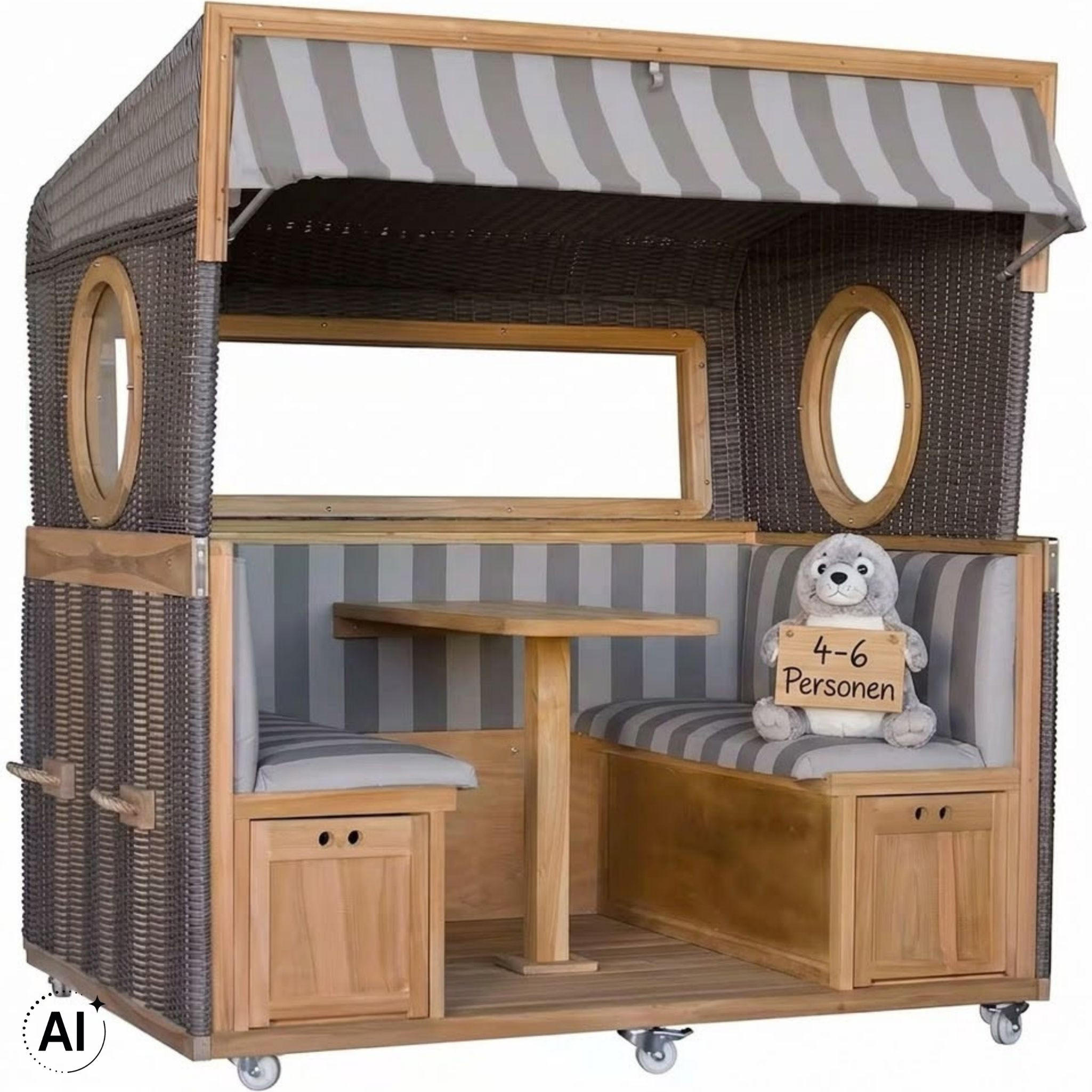 GOSCH-LOUNGE Strandkorb 6-Sitzer Des.981 - Braun/Grau, Holz/Metall (158/207/200cm) - Mr. Deko