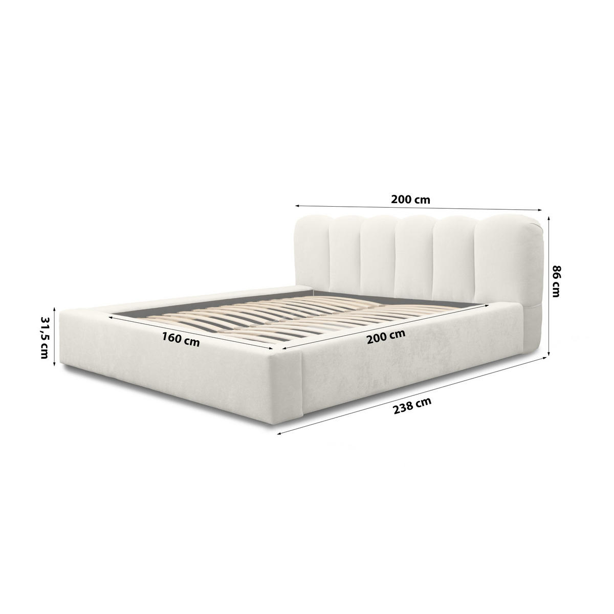 POLSTERBETT schenilen Struktur Ranera 160x200 cm, Creme - Creme, Textil (160/200cm) - Fedve