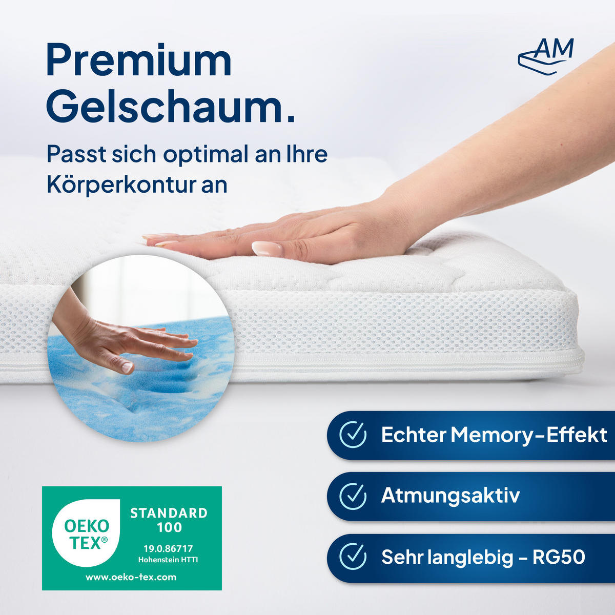 GELSCHAUM TOPPER 140/220 cm - 8cm Höhe & Tencel Bezug - Weiß, Textil (140/220cm) - AM Qualitätsmatratzen