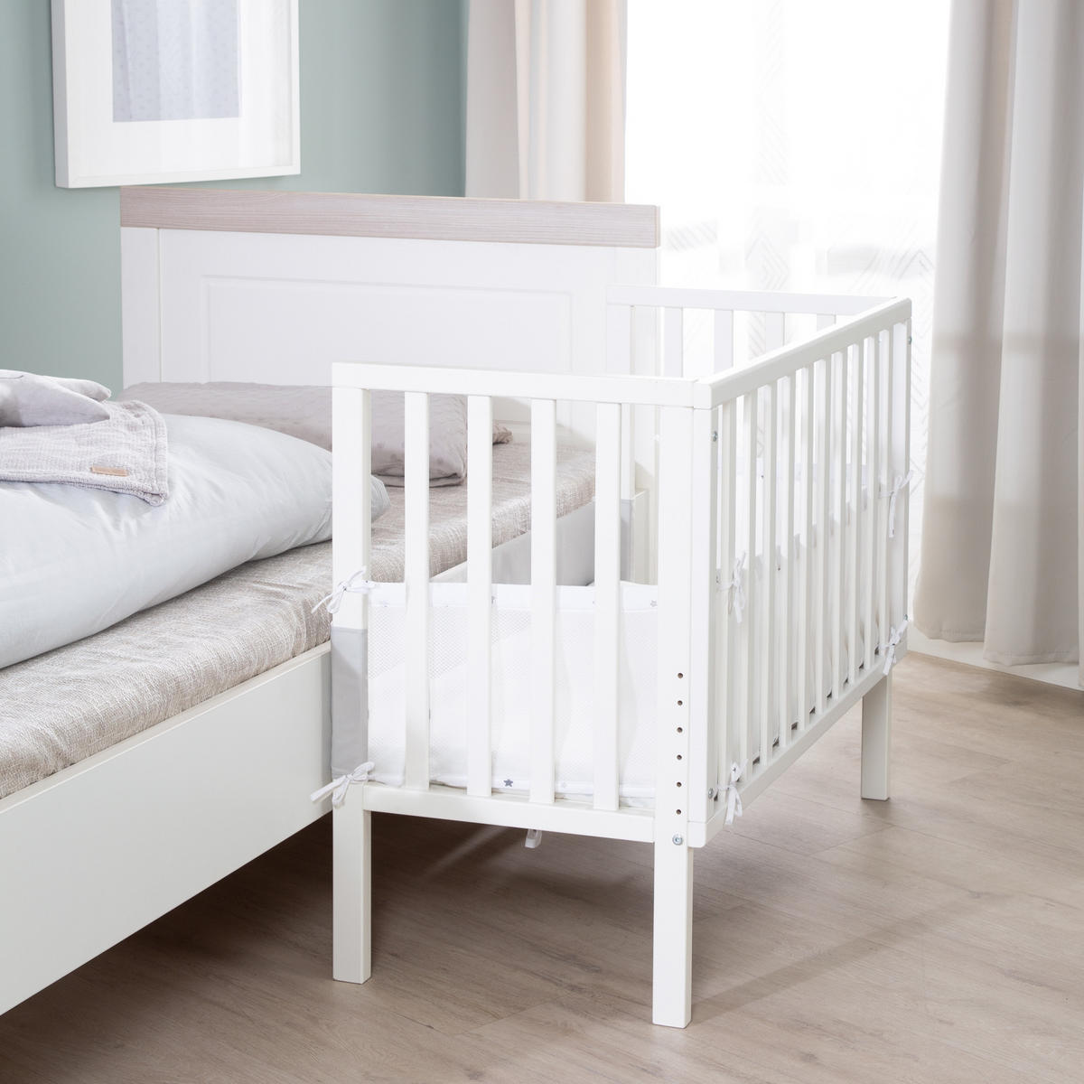 BEISTELLBETT Sternenzauber grau 2in1 Set 90 x 45 cm - Creme/Weiß, Holzwerkstoff (45/90cm) - Roba