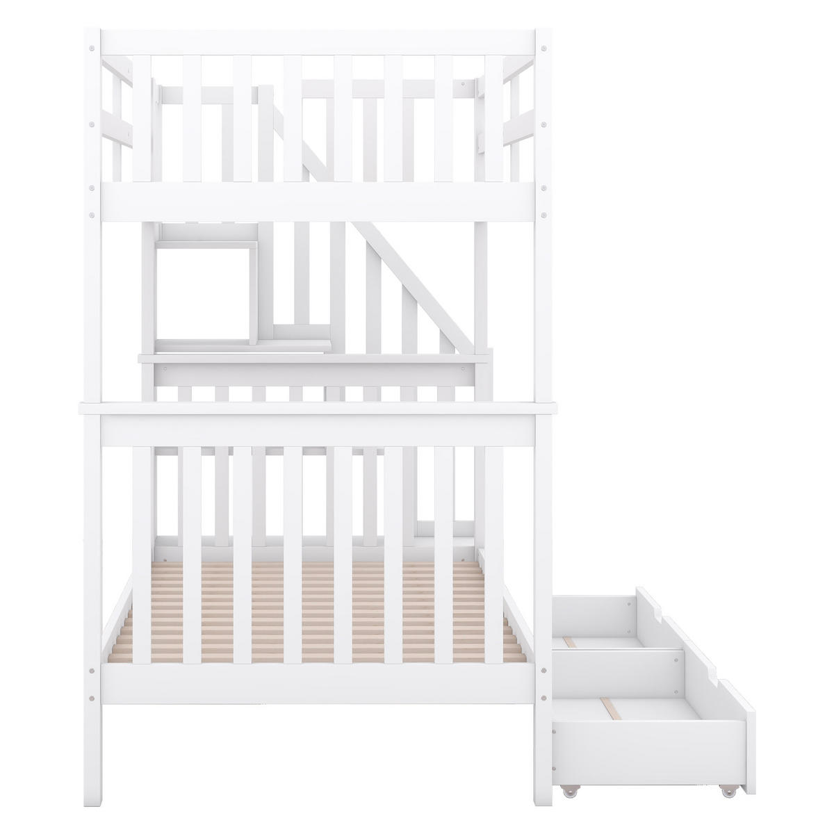 ETAGENBETTEN 90x200 cm, Kinderbett mit Treppenablage, 2 Schubladen & Schutzgittern, EN747-1, weiß - Weiß, Holz (90/200cm)