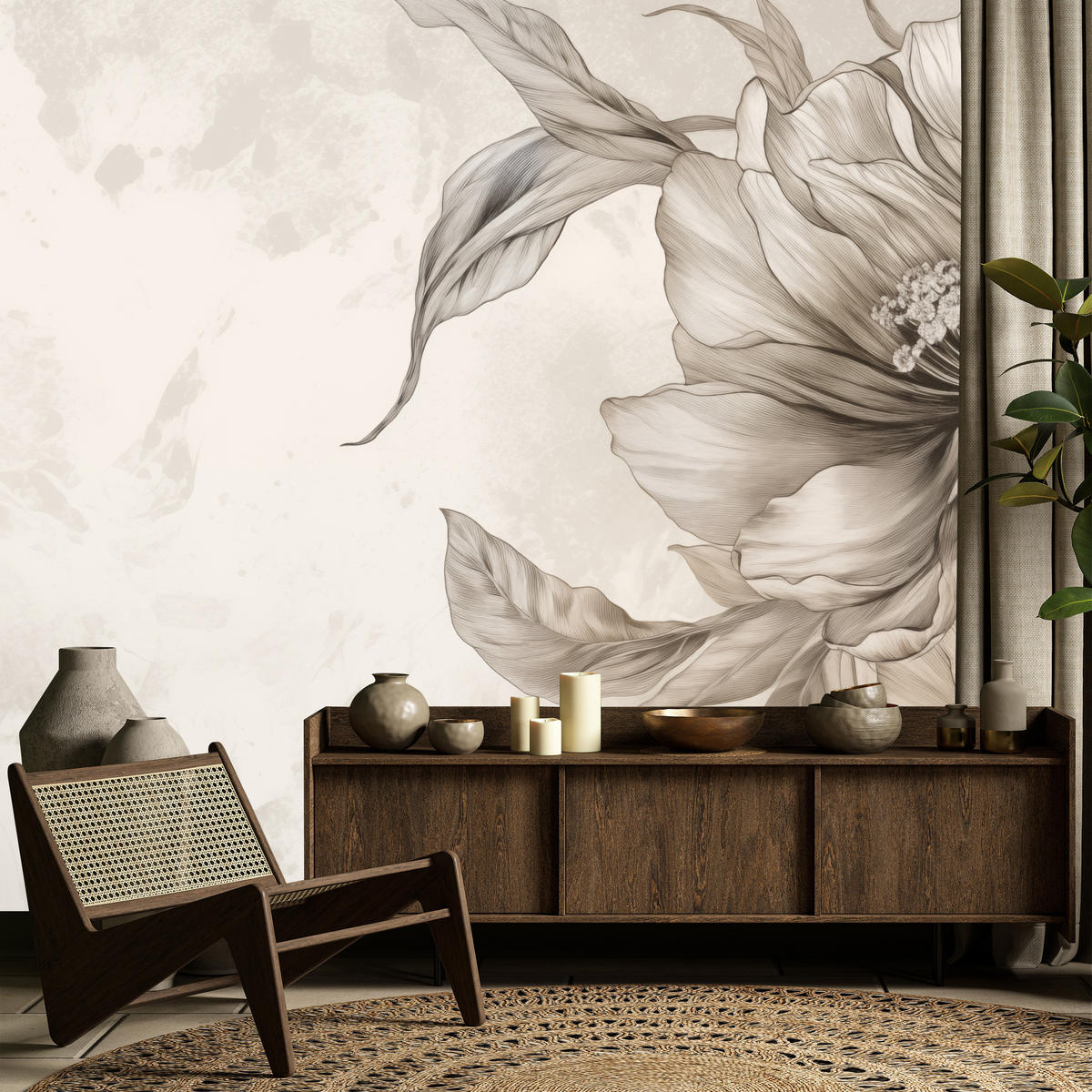 FOTOTAPETA Pre Spálňu Jemné Béžové Kvety Minimalizmus Moderná 350 x 256 cm - béžová, papier (350/256cm) - Muralo