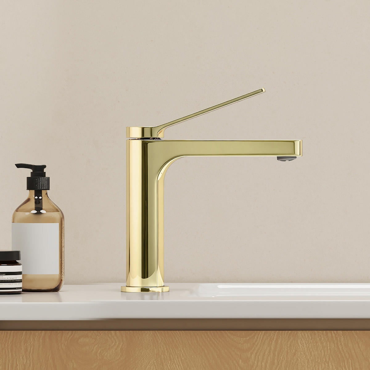 WASCHTISCHARMATUR mit Spulen-Zertifiziertem Filterelement Champagnergold - Goldfarben, Metall (17.3/4.6/19.5cm) - EMKE