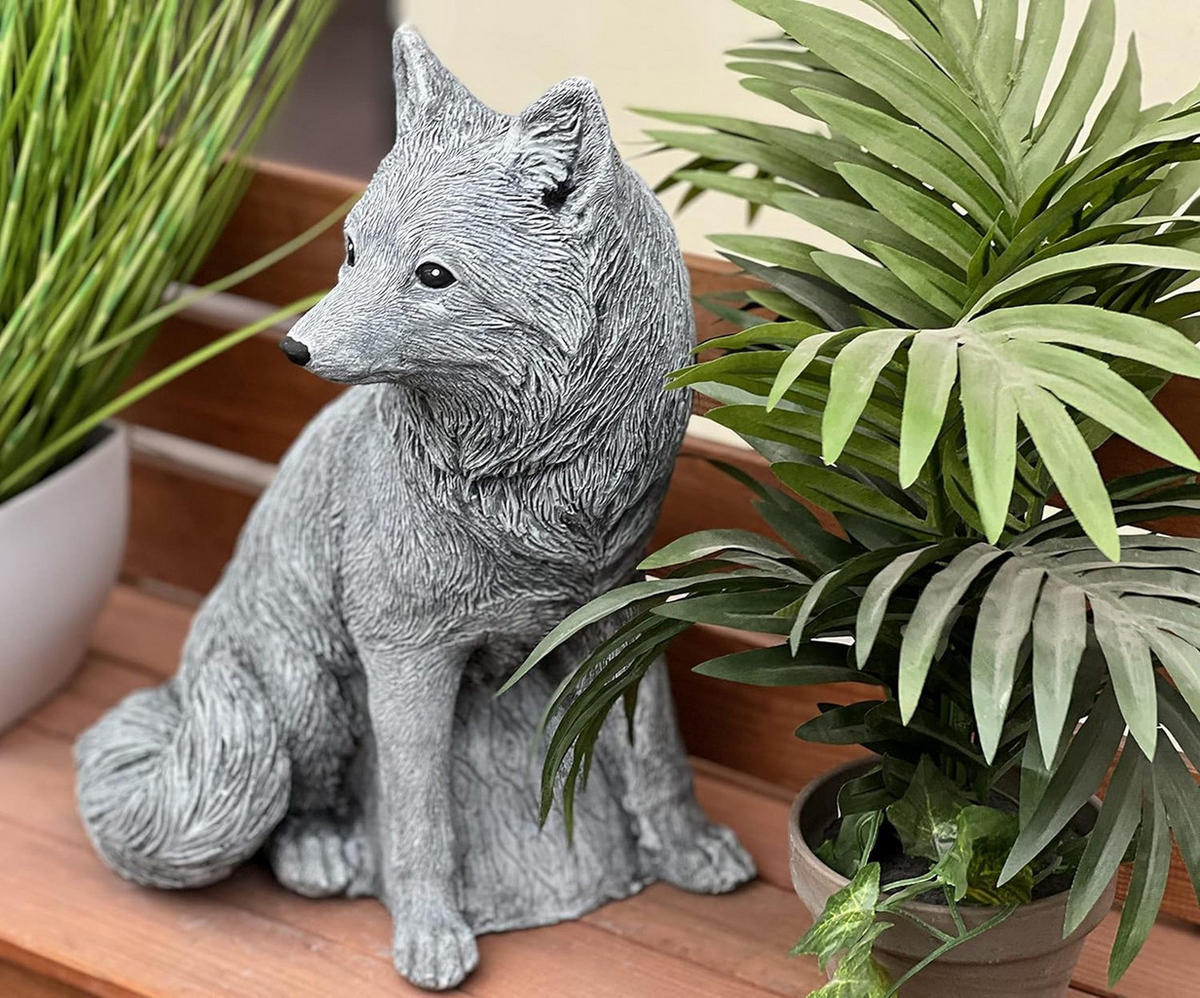 STEINFIGUR Rotfuchs Fuchs Vulpes frostfest Steinguss wetterfest - Grau, Stein (21/36/27cm) - stoneandstyle