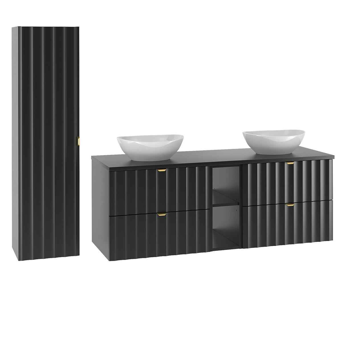 BADMÖBEL Lexa 2er-Set Schwarz - Schwarz, Holzwerkstoff (140.6/52.2/46.5cm) - Petits-meubles