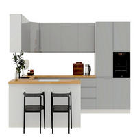 ECKKÜCHE 390 × 260 cm - Aspen K107-M860 - in Grau/Hochglanz - Grau, Holz (390/260/210cm)