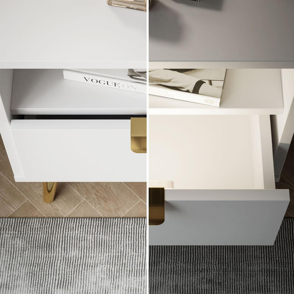 NACHTTISCH ALDO mit LED-Beleuchtung weiß - Weiß, Holzwerkstoff (38/46/33cm) - Lookway