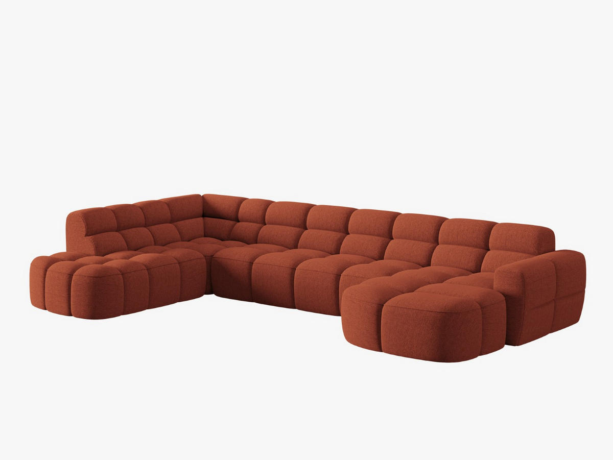 PANORAMASOFA links Lisa aus strukturiertem Stoff koralle 7 Sitzplätze - Koralle, Textil (234/77/387cm) - Micadoni