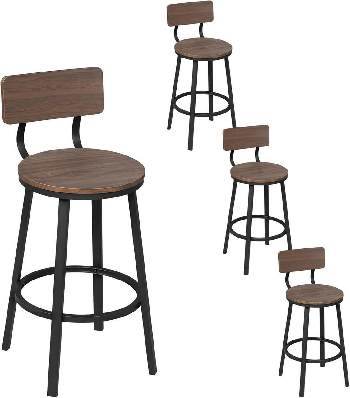 BARHOCKER 4er Set, Metallgestel, Dunkle Holzoptik - Nussbaumfarben/Schwarz, Holzwerkstoff/Metall (51.5/89/51.5cm) - Woltu