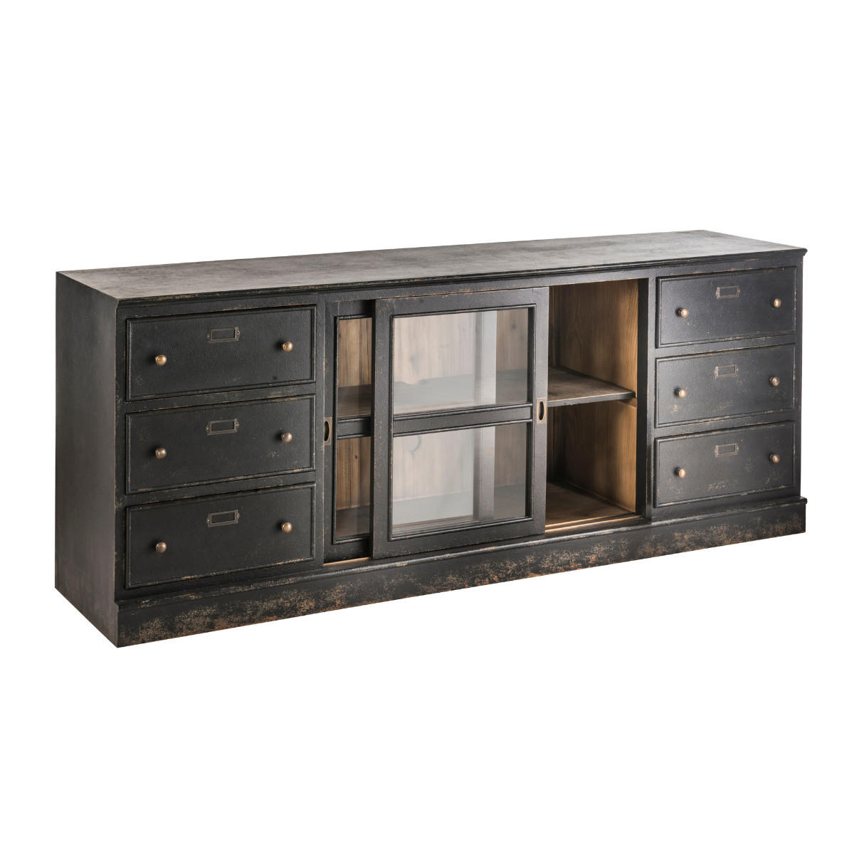 SIDEBOARD aus massivholz und glas - amsterdam 200/50/80 cm - Schwarz, Holz (50/80/200cm) - Signature