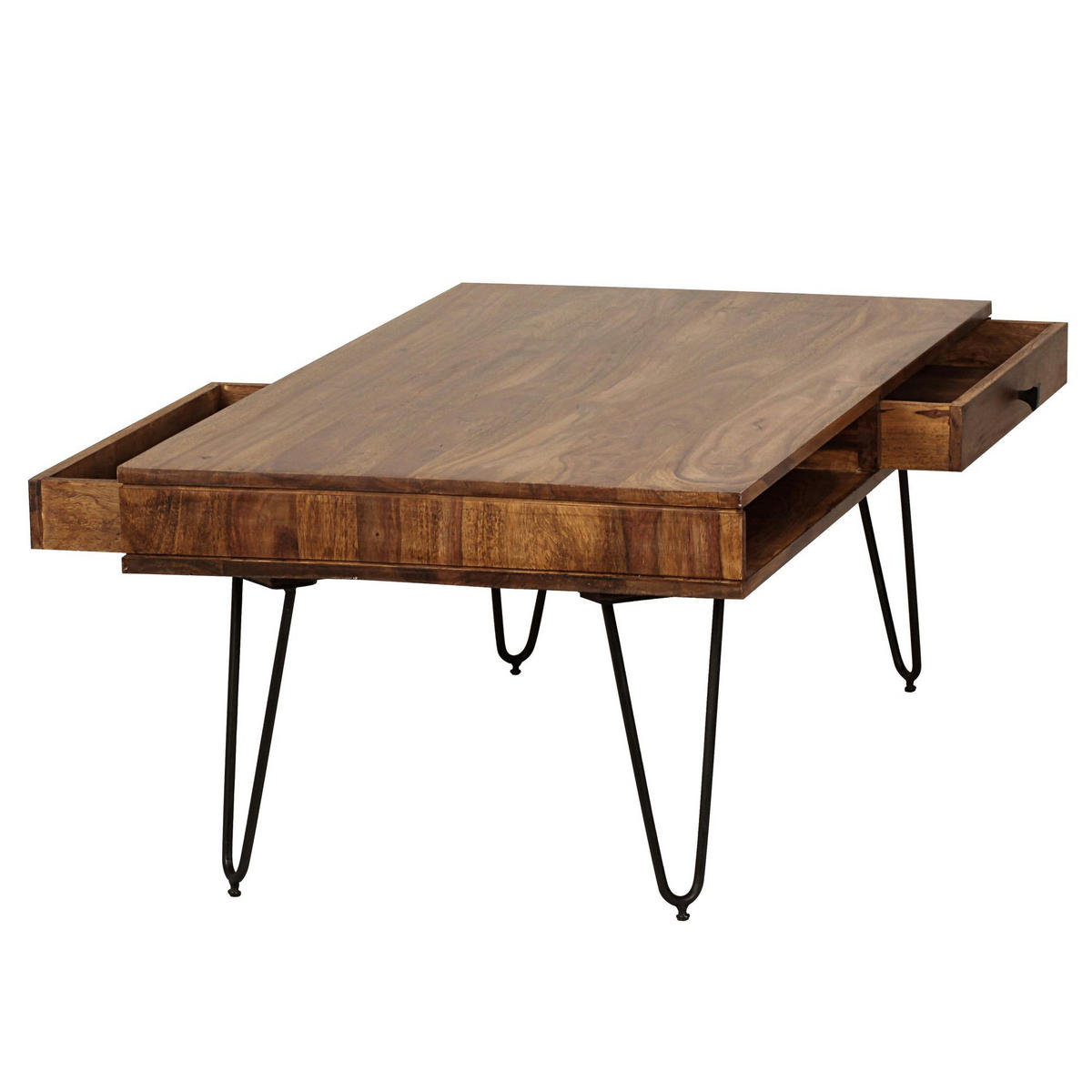COUCHTISCH Massivholz mit Metallbeinen im Landhausstil, Dunkelbraun 60x110x40 cm - Schwarz/Braun, Holz/Metall (110/60/40cm) - KADIMA DESIGN