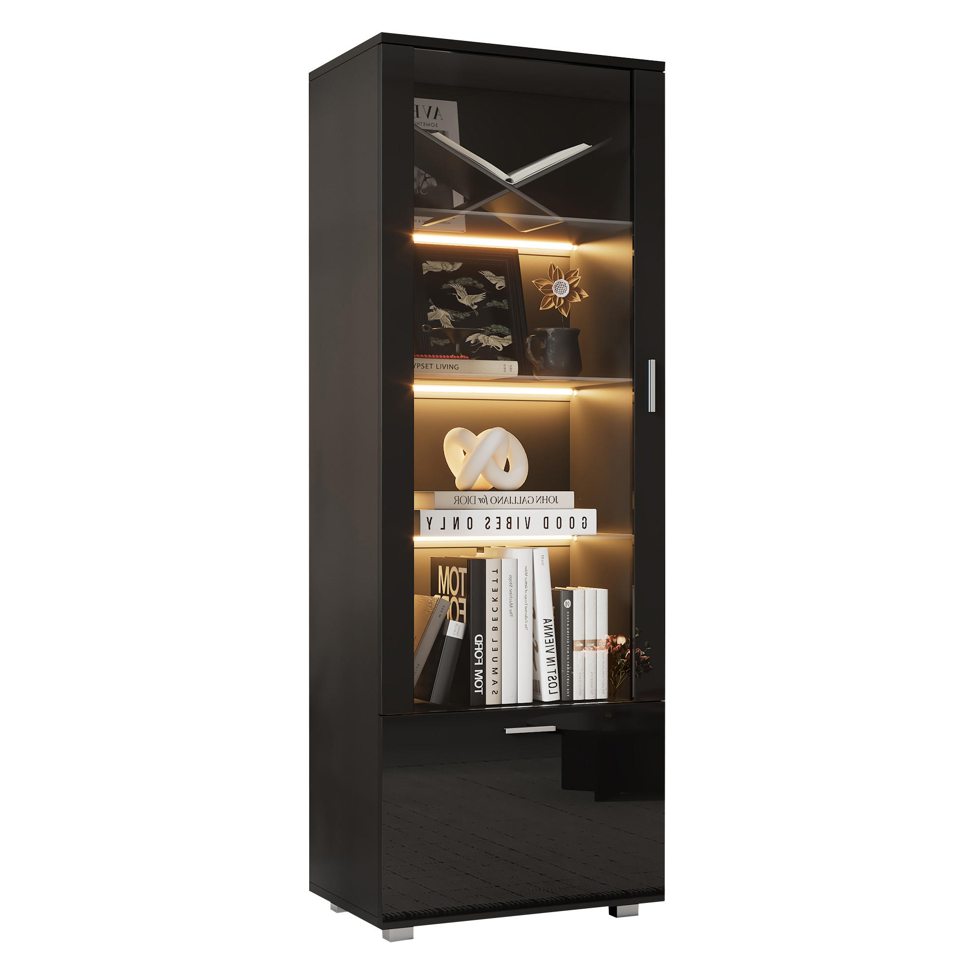 VITRINE DE-37727 mit LED-Beleuchtung und Acryl-Glastüren Schwarz - Schwarz, Holzwerkstoff (50/160/40cm) - ComfortXL