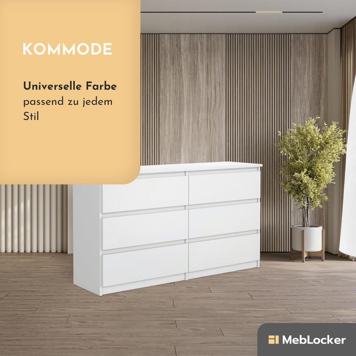 KOMMODE mit Schubladen Weiß 138,6 x 78,5 x 39 cm - Weiß, Holzwerkstoff (138.6/138.6/39cm) - MebLocker