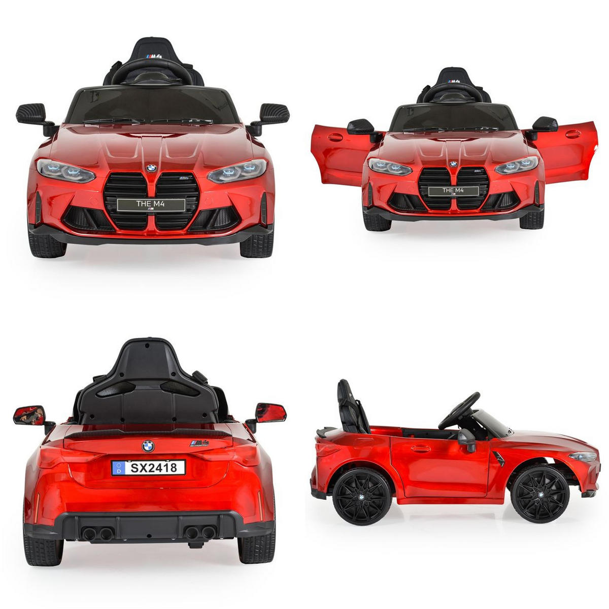 ELEKTROAUTO BMW M4 rot Fernbedienung EVA-Reifen 2 Motoren Musikfunktion - Rot, Kunststoff (110/74/49cm) - Moni