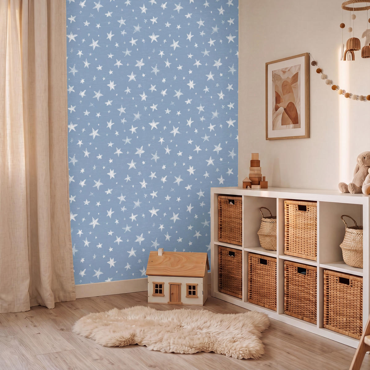 KINDERTAPETE - Sterne - Muster - Blau - 160x220 cm - Hellblau, Papier (160/220cm) - OnlyWow