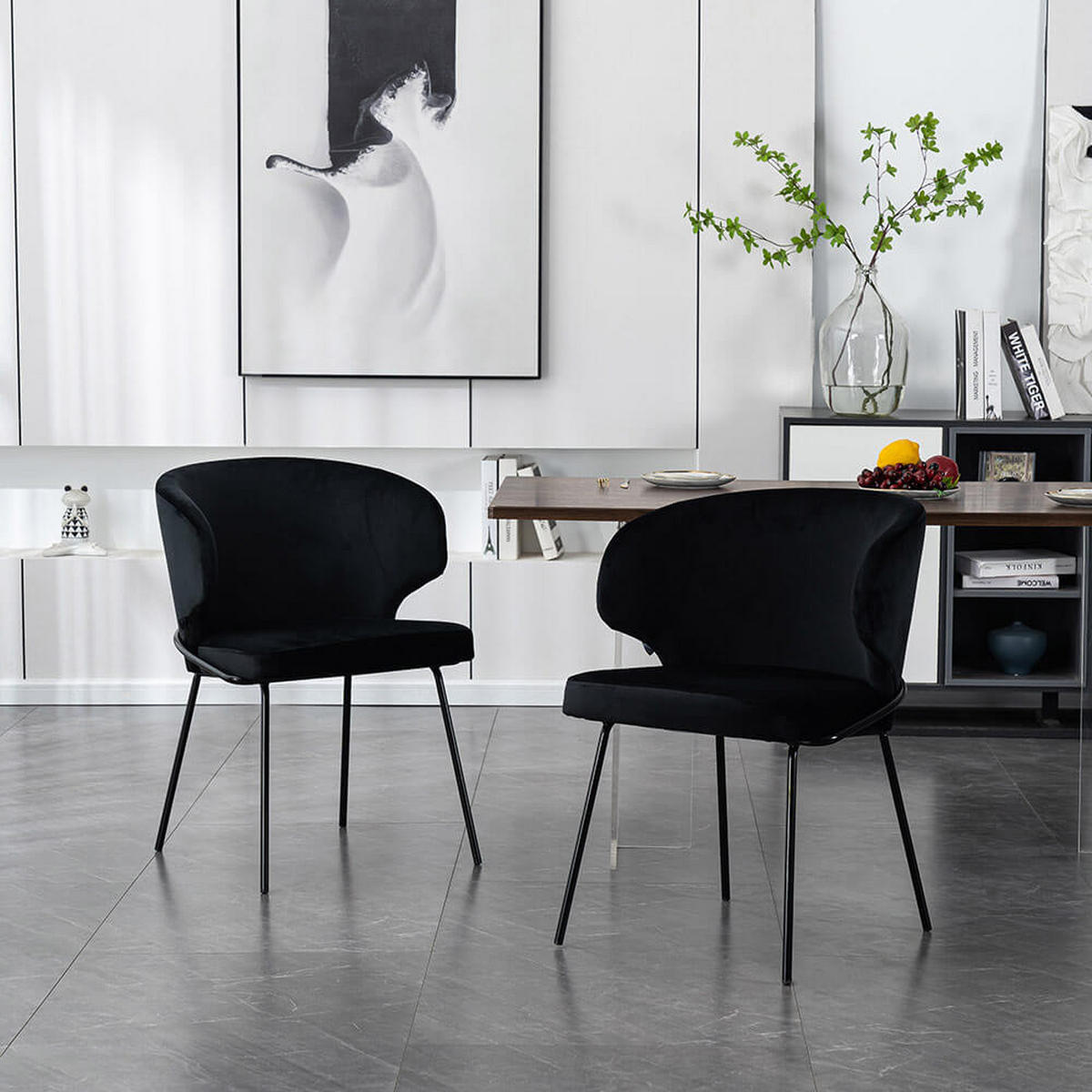 ESSZIMMERSTUHL AMARA Samt - 1er Set Schwarz - Schwarz, Kunststoff (55/79/59cm) - Home Deluxe
