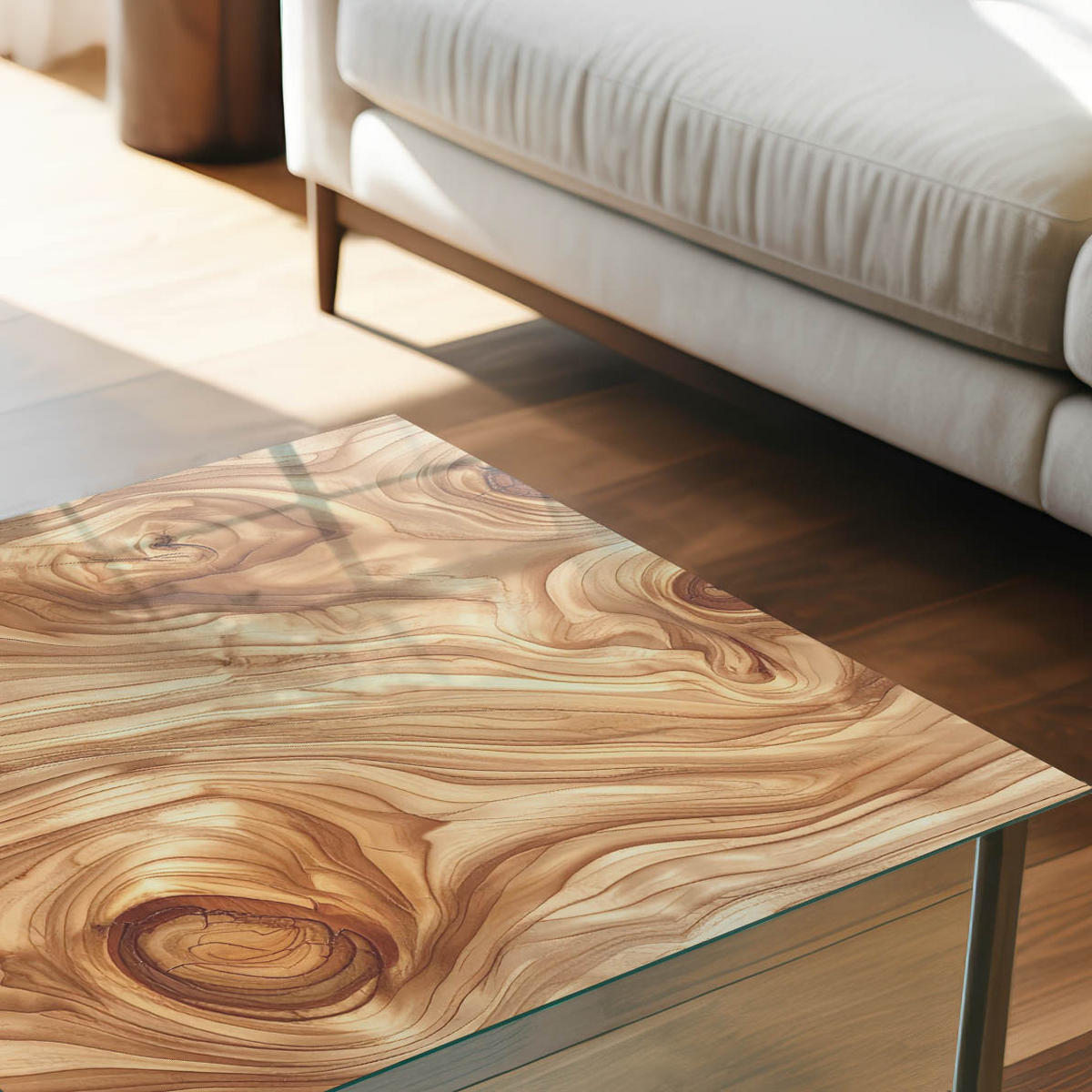TISCHPLATTE 120x80 cm – Holzwellen - Creme, Glas (120/80/0.4cm) - Wallfluent