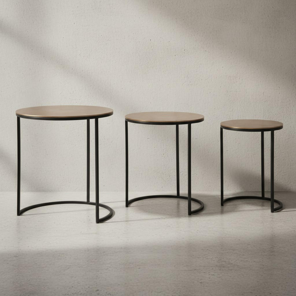 SATZTISCH Set – 3-teilig Rund Aluminium Gold Schwarz - Goldfarben/Schwarz, Metall (45/45/55cm) - KADIMA DESIGN