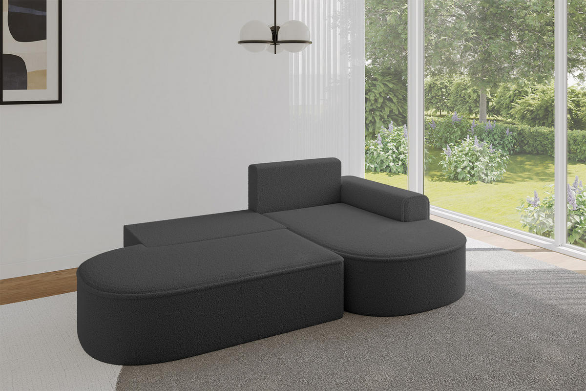 ECKSOFA mit Schlaffunktion und Bettkasten Ottomane Rechts MARI-L1-S - 283x167x85 cm Grau Bouclé - Schwarz/Grau, Holzwerkstoff/Kunststoff (167/283cm) - ALTDECOR