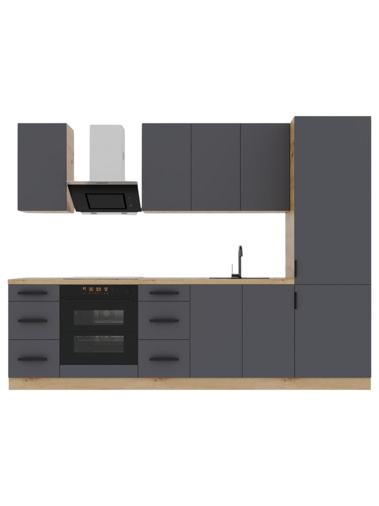 KÜCHENZEILE 280 cm – Nexa K98-G280 – in Grau / Matt - Schwarz/Grau, Holz/Metall (280/212/58cm) - ROYAL24_MARKT