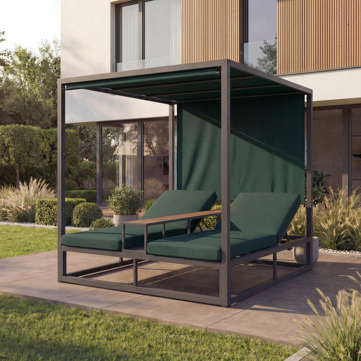 LOUNGE-GARTENLIEGE Dunkelgrün - Dunkelgrün, Textil (165/196/196cm) - MCW