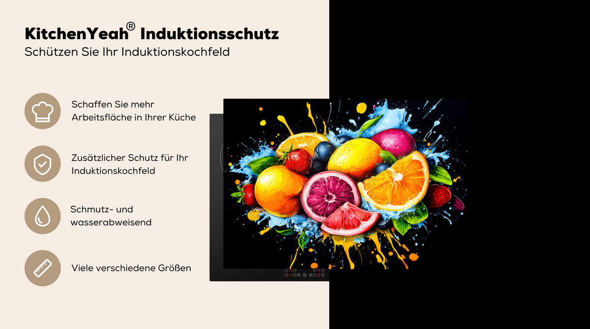 HERDABDECKPLATTE Obst - Graffiti - Bunt - Orange - Erdbeere - Abstrakt 75x52 cm - Orange, Kunststoff (75/0.2/52cm) - MuchoWow