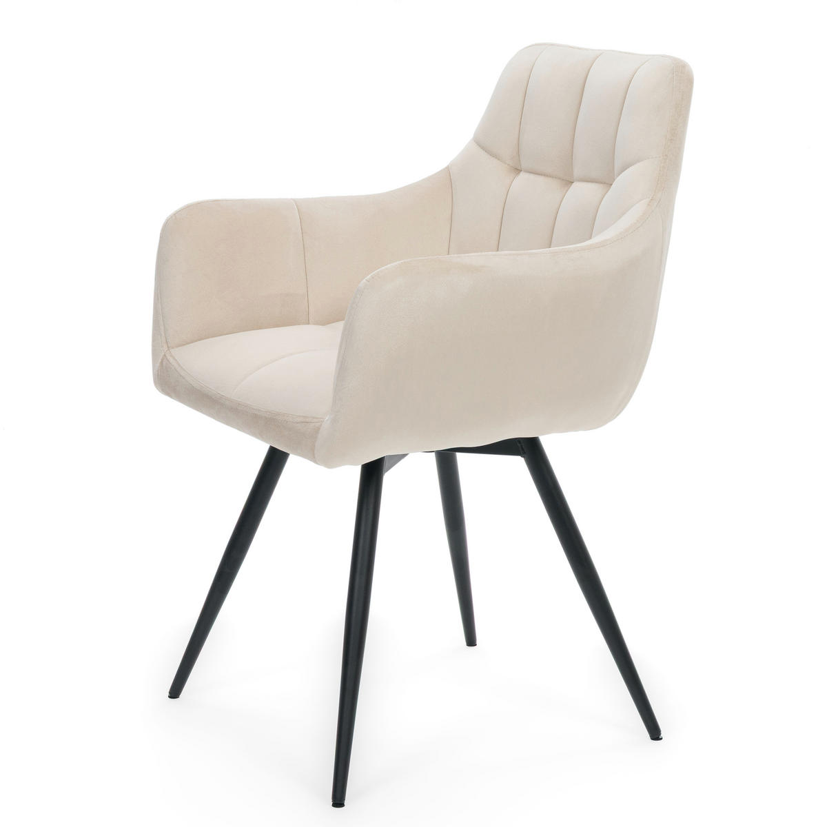 STUHL FANO drehbar gepolsterter mit Steppung - beige - Velour - Ecru/Schwarz, Textil/Metall (58/83/59cm) - NEW HOME