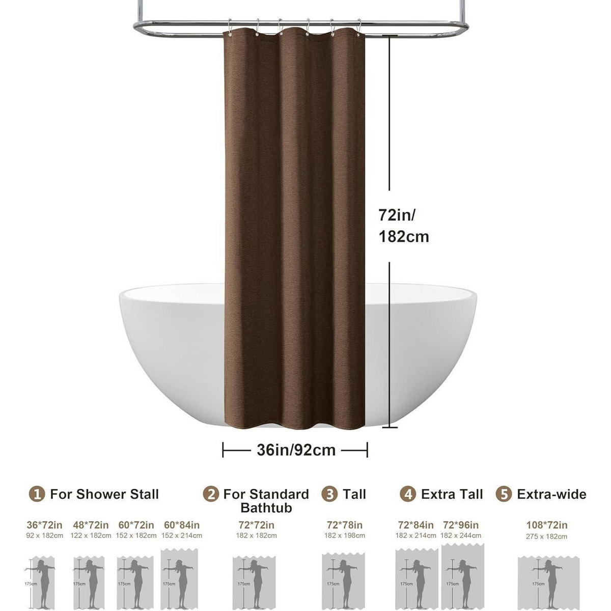 DUSCHVORHANG Leinenoptik 92 x 182 cm Braun - Braun, Textil (92/182cm)