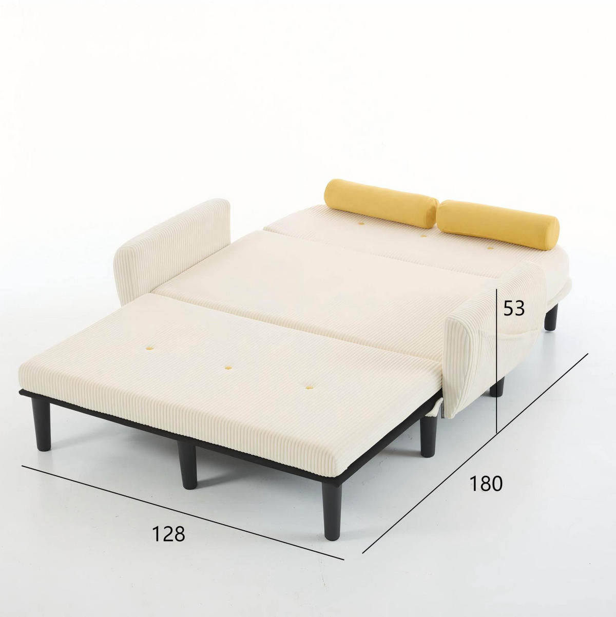 2-SITZER 133/77/85 cm elfenbeinfarben aus Cord mit verstellbarer Rückenlehne und 2 Kissen - Creme, Textil (77/85/133.5cm) - OKWISH