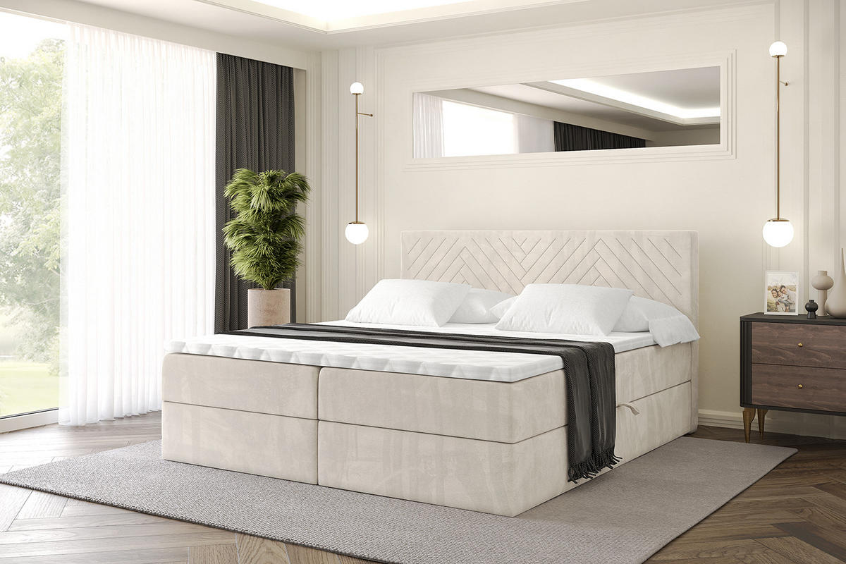 BOXBETT mit Matratze H3 und Lattenrost - VEXA - 160x200 - Beige Casablanca - Beige, Holzwerkstoff/Kunststoff (160/200cm) - ALTDECOR