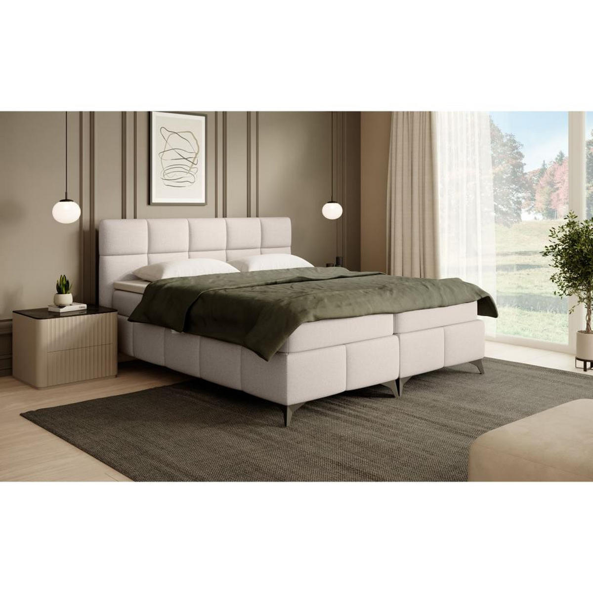 BOXBETT Solido mit Bettkasten 180x200 cm beige - Beige/Schwarz, Textil/Metall (180/200cm) - Beautysofa