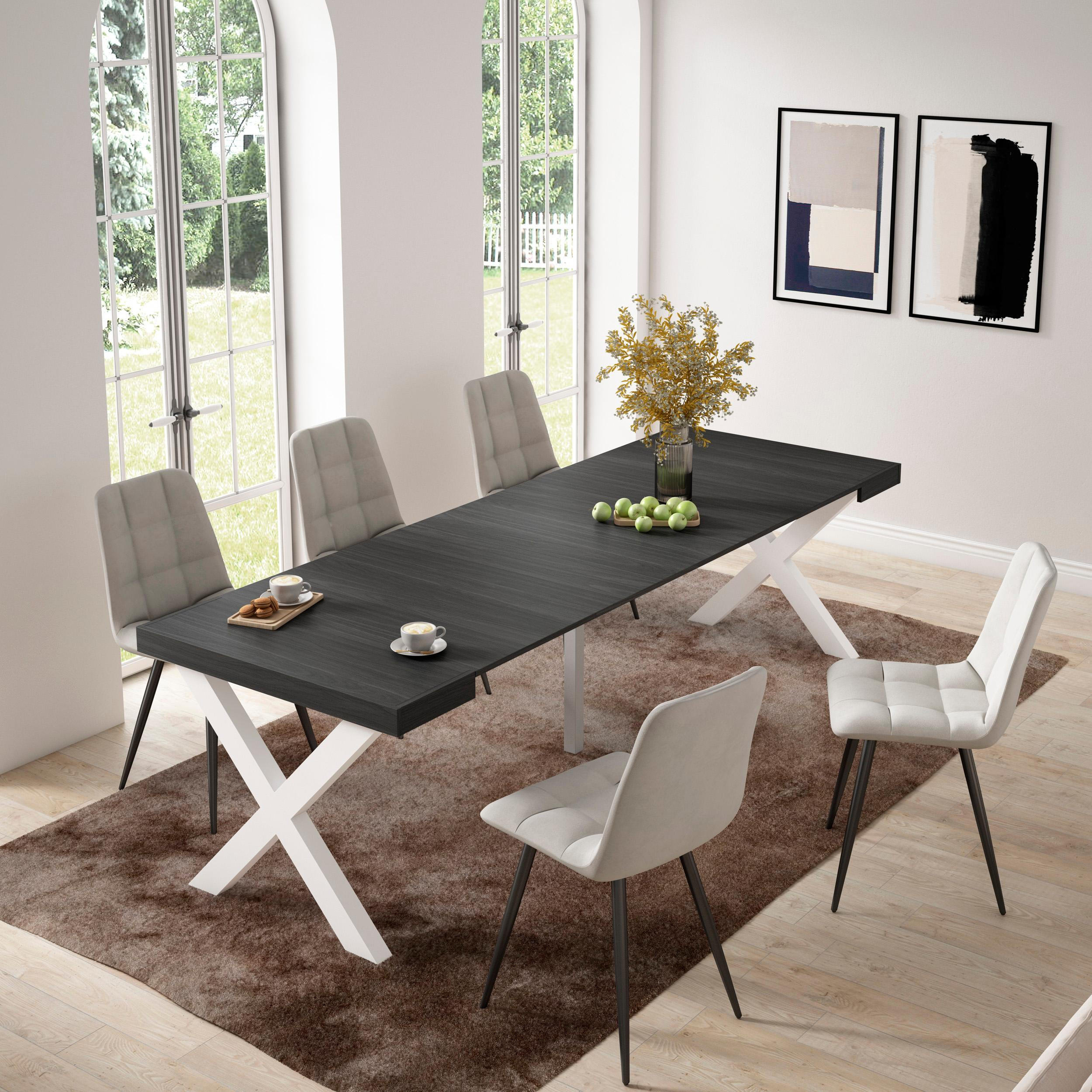 KONSOLENTISCH ausziehbar 58 bis 262cm, für 12 Gäste, schwarz, 90/58/73cm - Schwarz, Holzwerkstoff (90/262/73cm) - Skraut Home