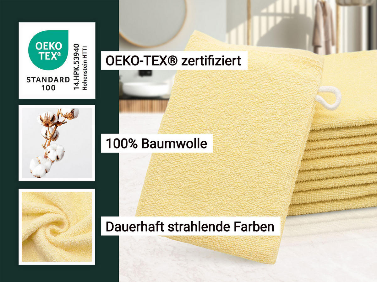 WASCHHANDSCHUH, 10er-Set, 16x21 cm, 100% Baumwolle, Gelb - Gelb, Textil (16/21cm) - Zollner