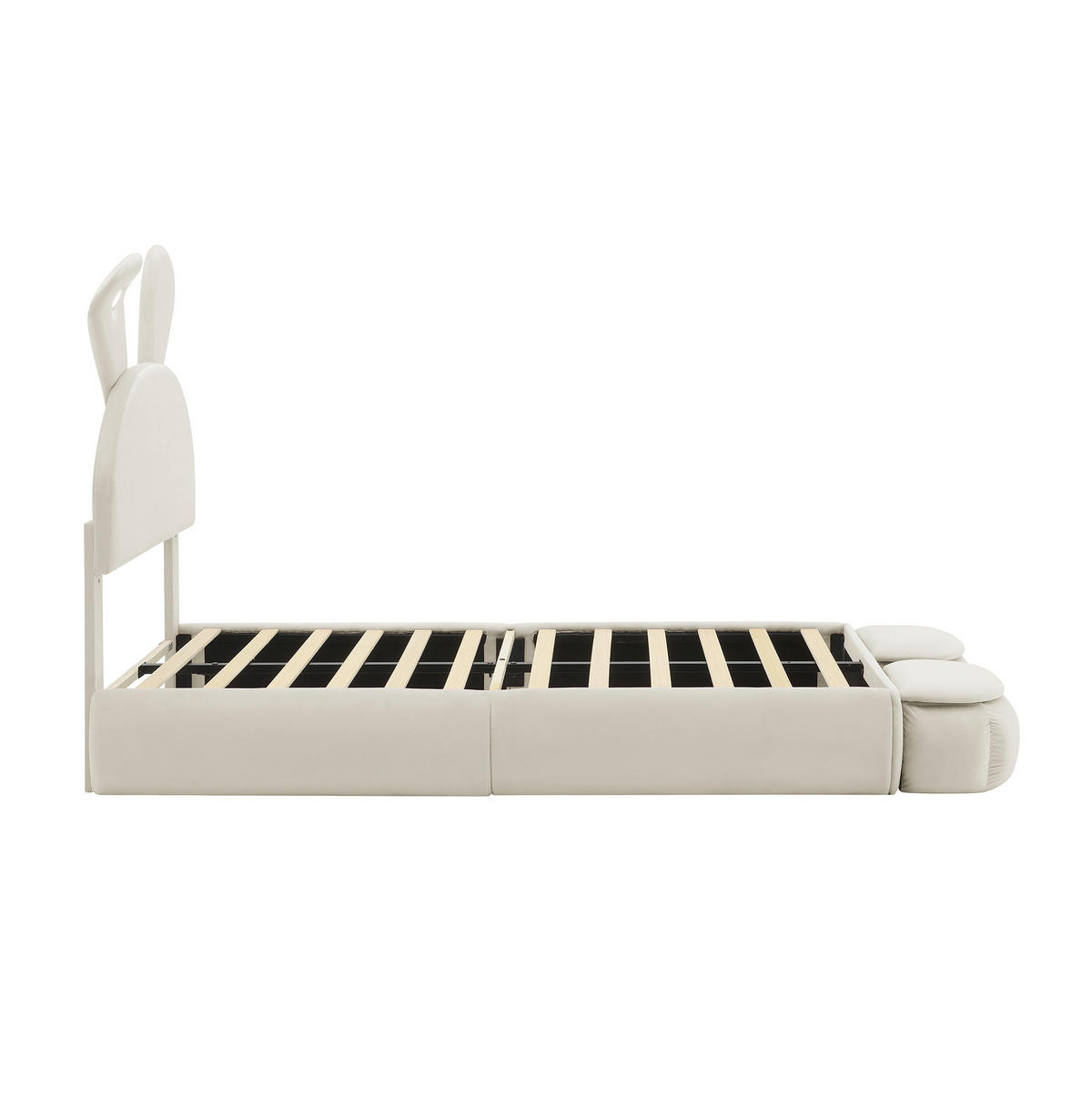 POLSTERBETT 90/200 cm Beige mit LED, Hasenohren und Holzlatten ohne Matratze - Beige, Textil (90/200cm) - MIVRAY