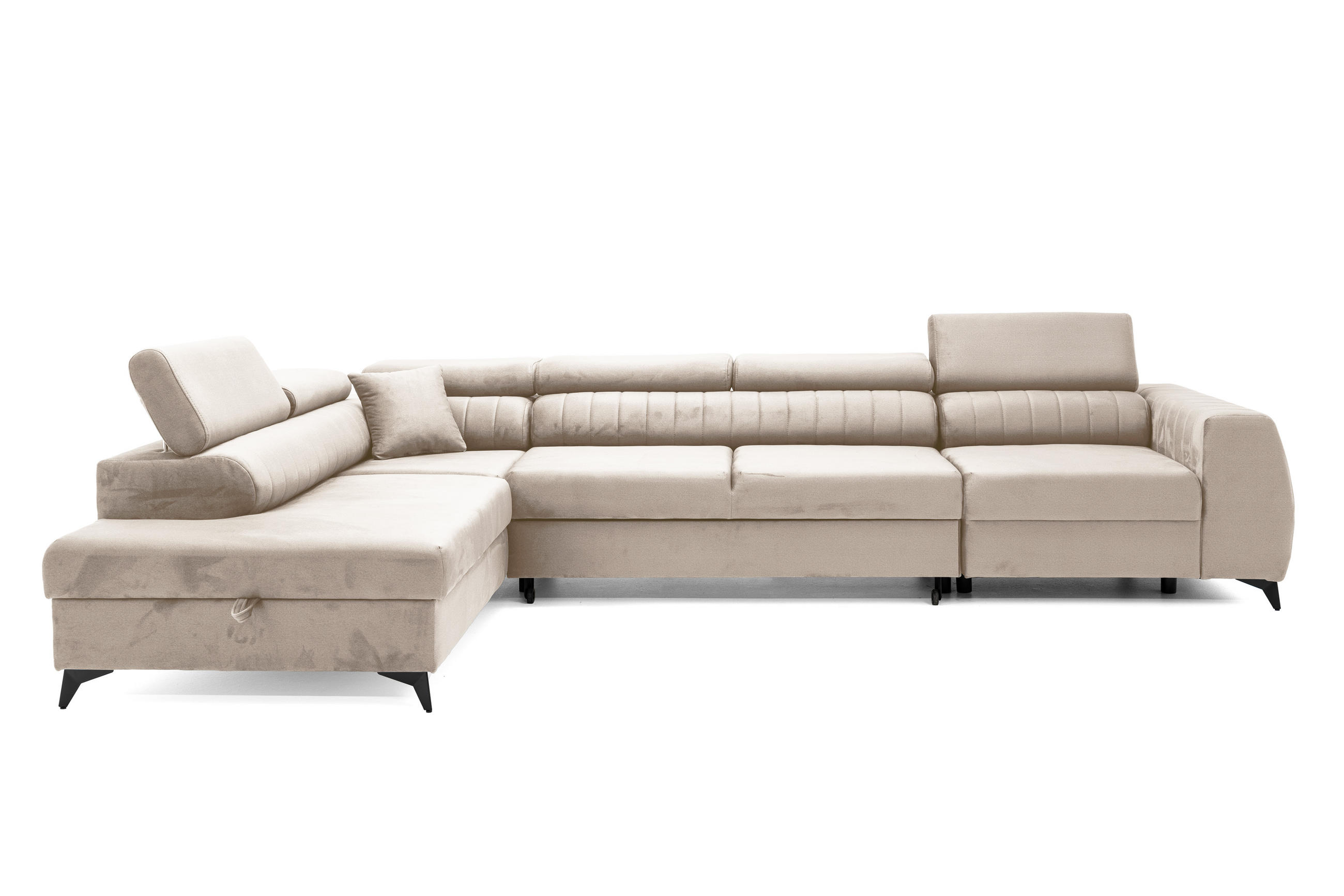 ECKSOFA PIERO MAXI Links mit Schlaffunktion 195x125 Velours Beige - Beige/Schwarz, Holz/Textil (350/203cm) - Muffo
